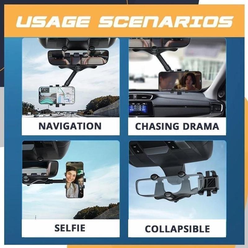 360° Rearview Mirror Phone Holder – Universal Rotatable & Retractable Car Mount