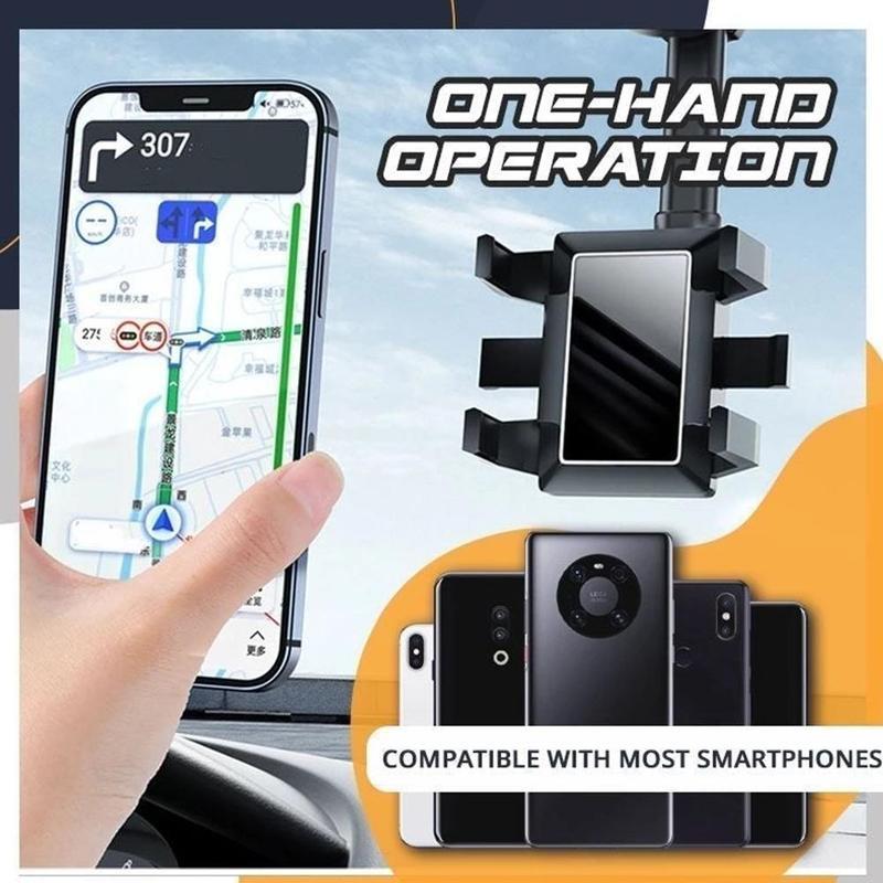 360° Rearview Mirror Phone Holder – Universal Rotatable & Retractable Car Mount