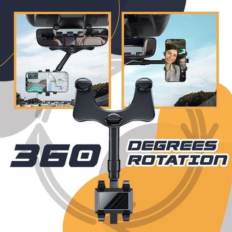 360° Rearview Mirror Phone Holder – Universal Rotatable & Retractable Car Mount