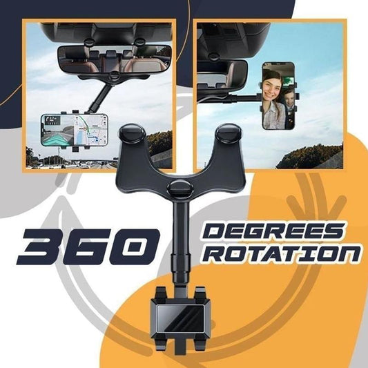 360° Rearview Mirror Phone Holder – Universal Rotatable & Retractable Car Mount