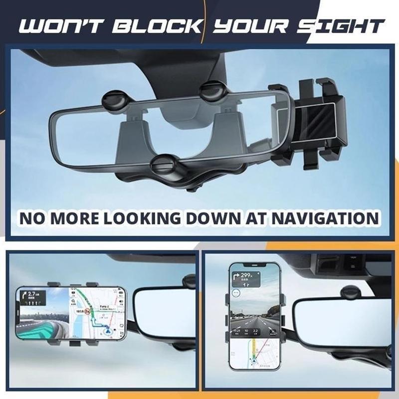 360° Rearview Mirror Phone Holder – Universal Rotatable & Retractable Car Mount