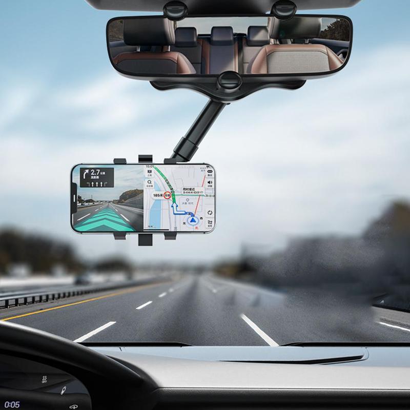360° Rearview Mirror Phone Holder – Universal Rotatable & Retractable Car Mount