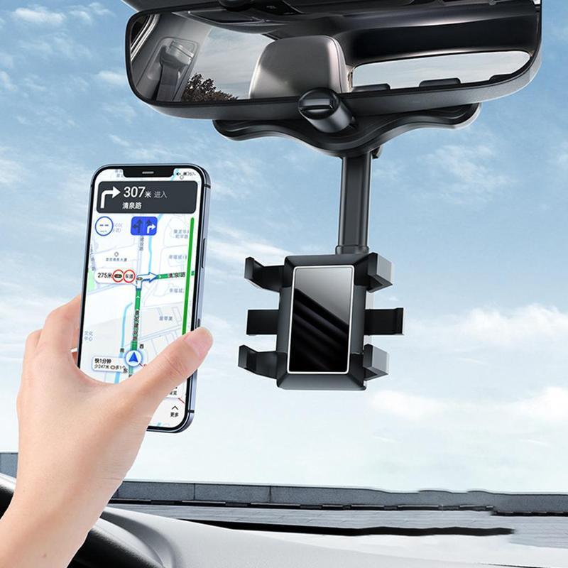 360° Rearview Mirror Phone Holder – Universal Rotatable & Retractable Car Mount